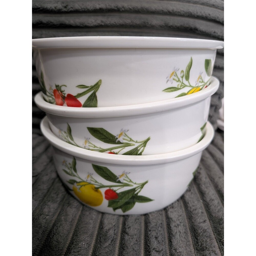 Lock & Lock Ceramic Nesting Bowls Set of 3 Fruit Strawberry Lemon Botanical
